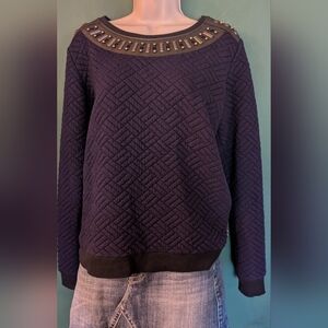 Studded Navy Blue &Black Quilted Sweater Size 2/Medium